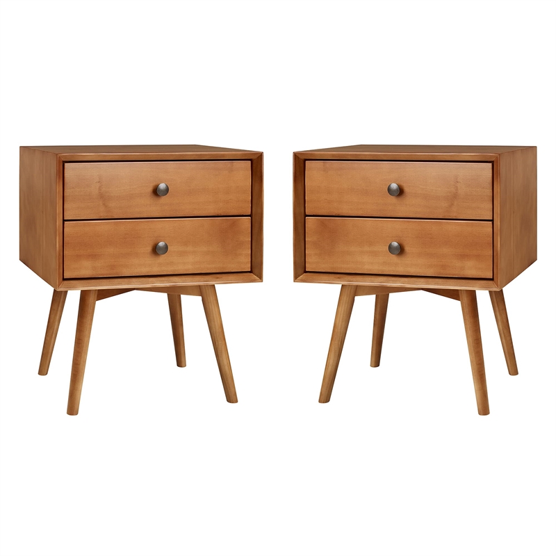 Pemberly Row Modern 2-Piece Solid Wood Bedroom Nightstand Set in Caramel