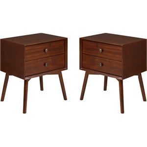 Pemberly Row Mid Century 2-Piece Solid Wood Bedroom Nightstand Set in Walnut