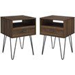 Pemberly Row Modern Metal Hairpin Leg 1-Drawer End Table Set in Dark Walnut