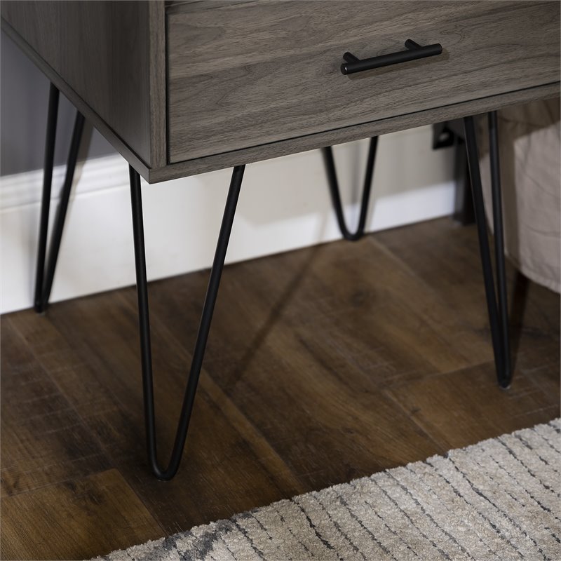 Pemberly Row Modern Metal Hairpin Leg 1-Drawer End Table Set in Slate Gray