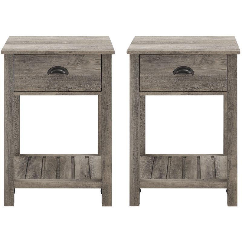 Pemberly Row Country Farmhouse Single Drawer End Table Set in Gray Wash