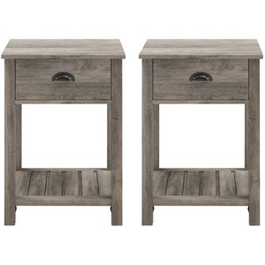 Pemberly Row Country Farmhouse Single Drawer End Table Set in Gray Wash