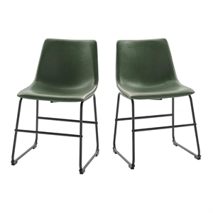 Pemberly Row 18&quot Modern Metal Faux Leather Dining Chair in Green (Set of 2)
