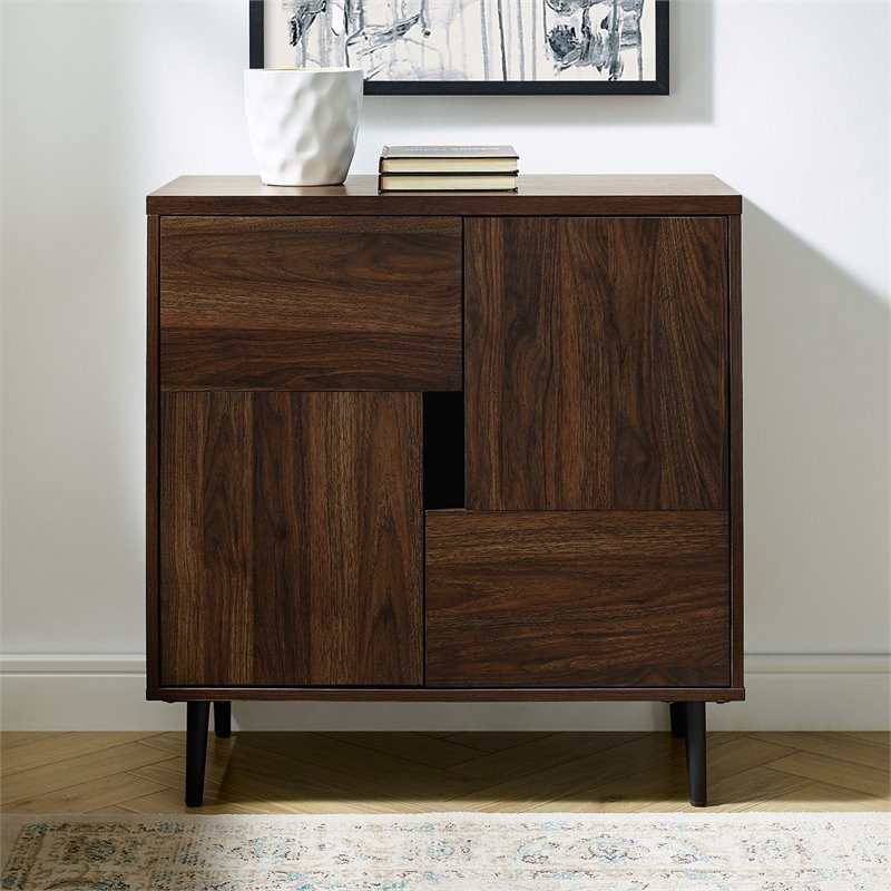 Pemberly Row Contemporary Engineered Wood Color Pop Accent Cabinet in Walnut