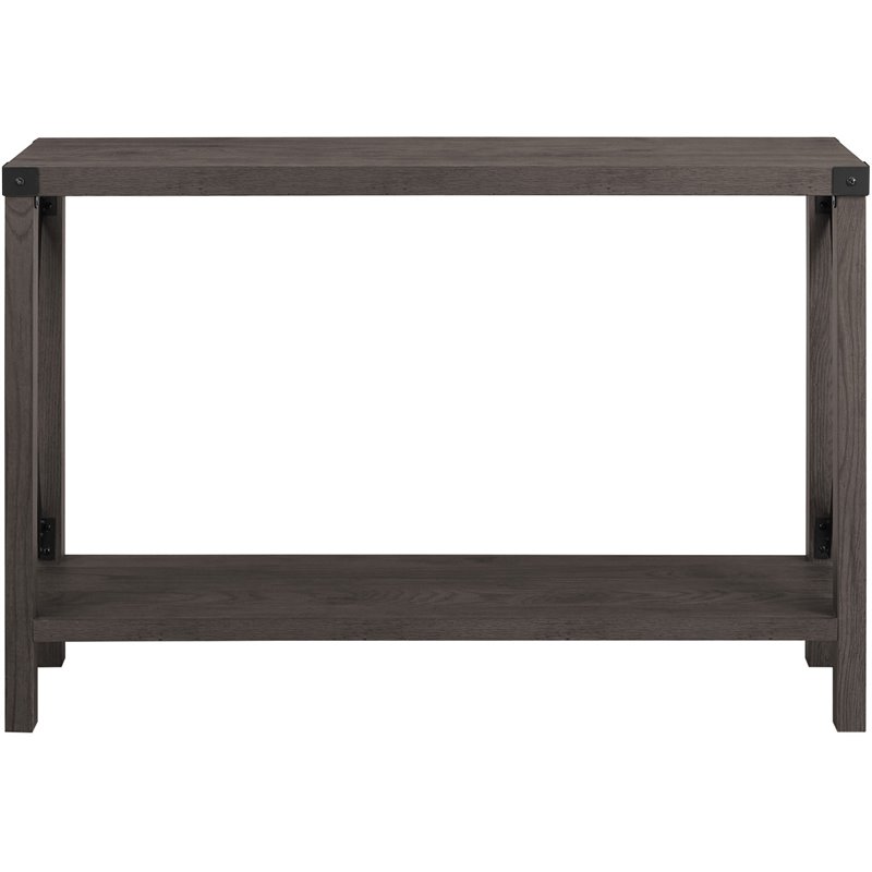 Pemberly Row Farmhouse Metal-X Entry Table with Lower Shelf in Sable