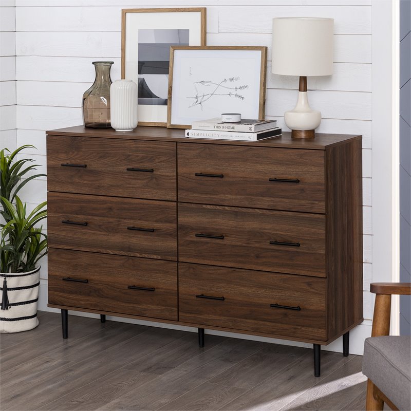 Pemberly Row Modern Wood 6-Drawer Dresser in Dark Walnut