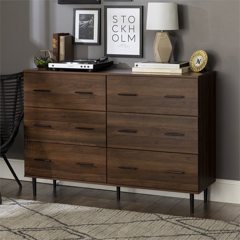 Pemberly Row Modern Wood 6-Drawer Dresser in Dark Walnut