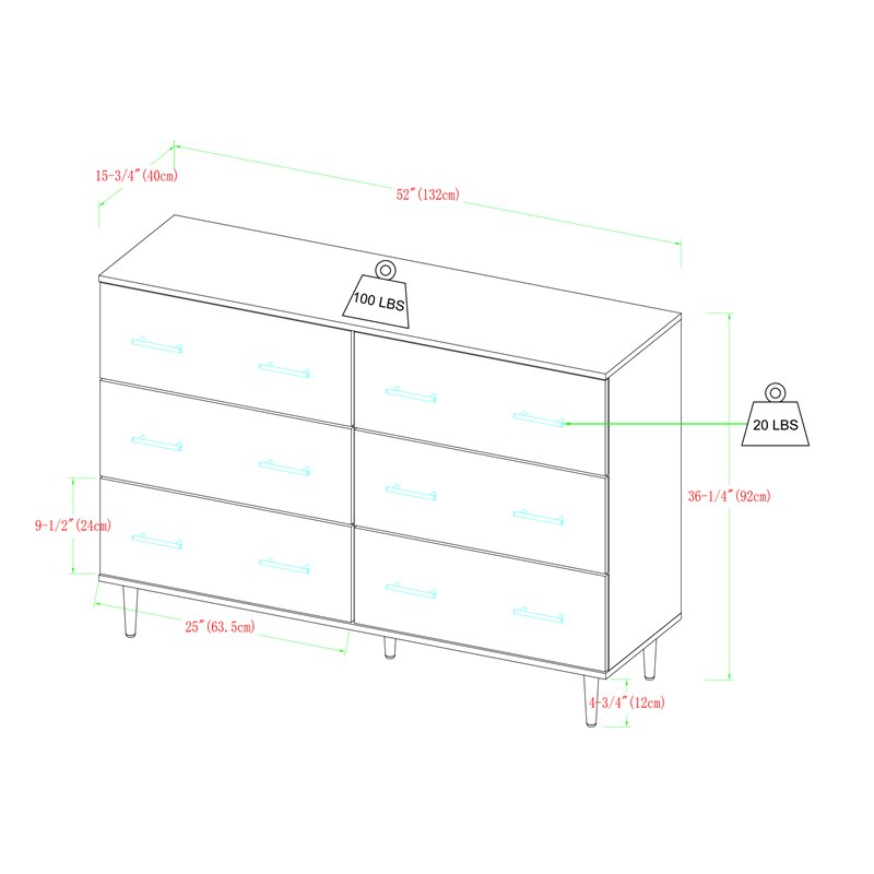 Pemberly Row Modern Wood 6-Drawer Dresser in Dark Walnut