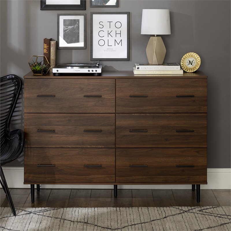 Pemberly Row Modern Wood 6-Drawer Dresser in Dark Walnut