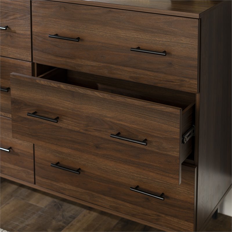 Pemberly Row Modern Wood 6-Drawer Dresser in Dark Walnut