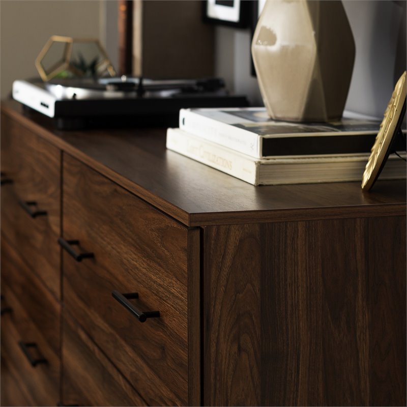 Pemberly Row Modern Wood 6-Drawer Dresser in Dark Walnut