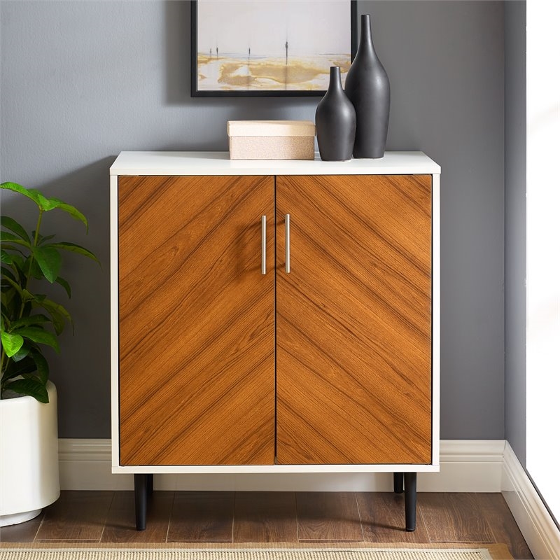Pemberly Row Modern Engineered Wood Book Match Accent Cabinet in Solid White