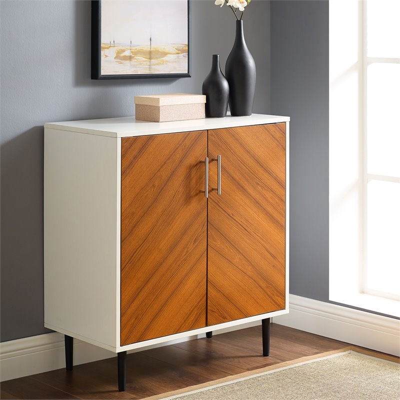 Pemberly Row Modern Engineered Wood Book Match Accent Cabinet in Solid White
