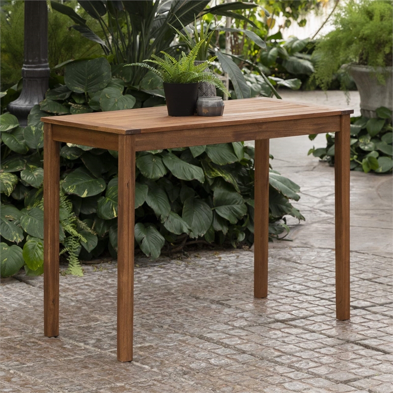Pemberly Row Contemporary Solid Acacia Wood Counter Height Table in Brown