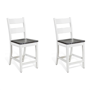 Pemberly Row 24&quot Wood Ladderback Barstool in White and Dark Brown (Set of 2)