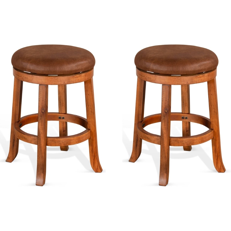 Pemberley Row Mahogany Wood Rustic Oak Swivel Backless Stool Upholstered 24