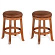 Pemberley Row Mahogany Wood Rustic Oak Swivel Backless Stool Upholstered 24