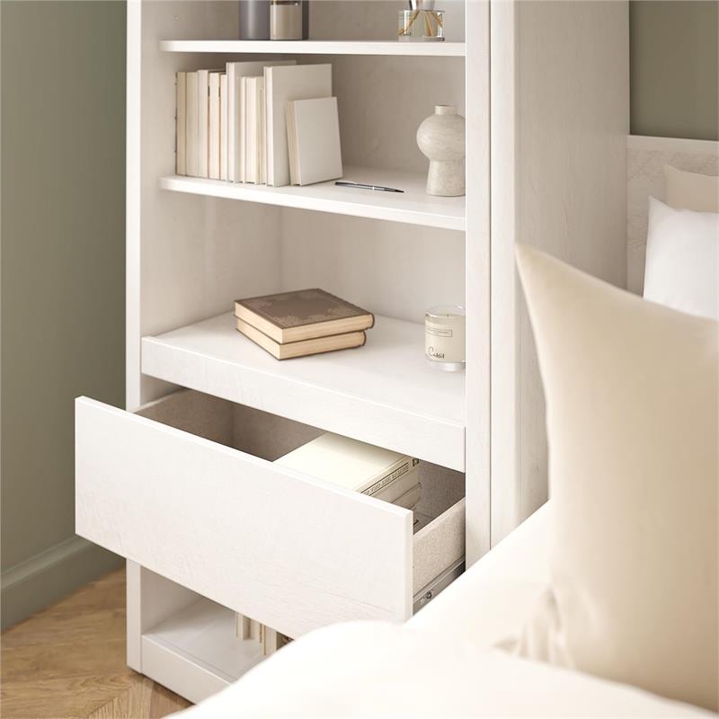 Pemberly Row Murphy Wall Bed Side Cabinet with Pullout Nightstand Ivory Oak