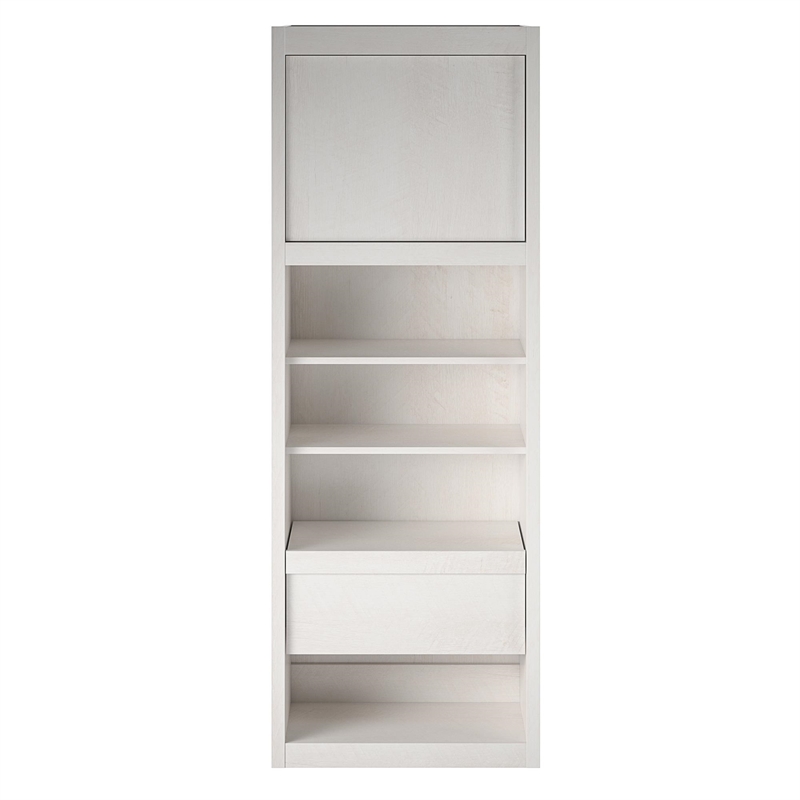 Pemberly Row Murphy Wall Bed Side Cabinet with Pullout Nightstand Ivory Oak