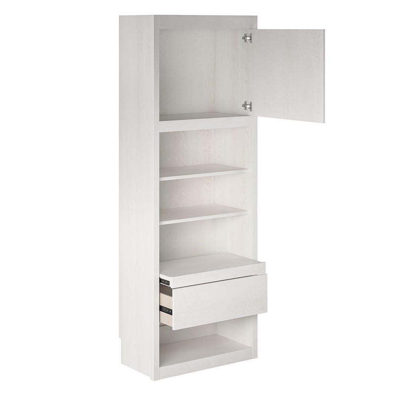 Pemberly Row Murphy Wall Bed Side Cabinet with Pullout Nightstand Ivory Oak
