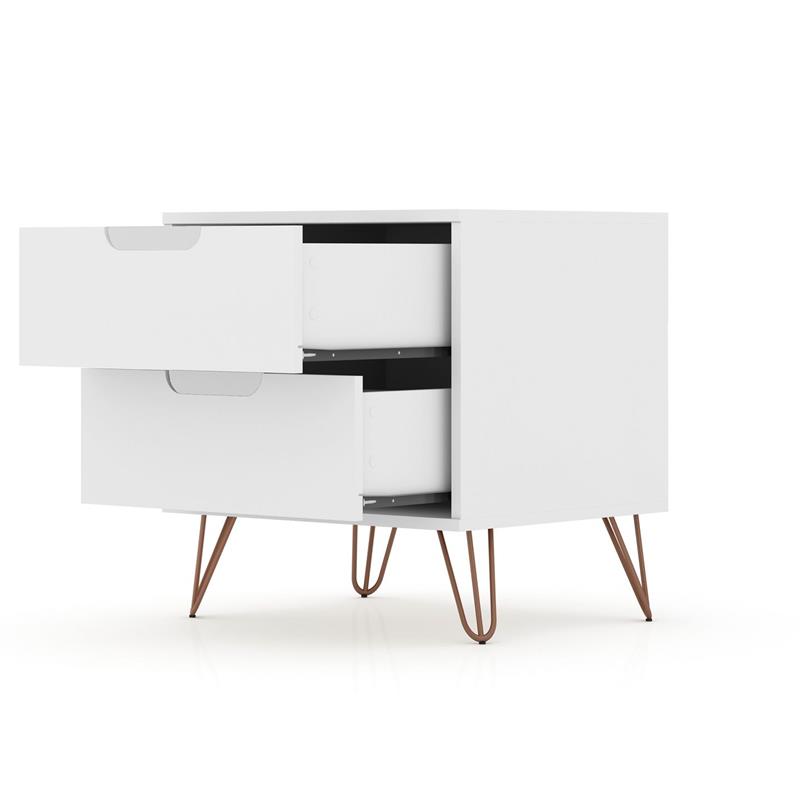 Pemberly Row 2-Drawer Mid-Century Engineered Wood Nightstand in White