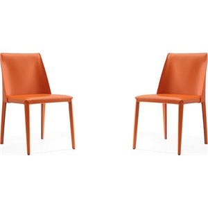 Pemberly Row 17.32&quot Contemporary Leather Dining Chair in Coral Orange (Set of 4)