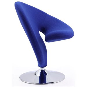 Pemberly Row Fabric & Metal Swivel Accent Chair in Blue/Chrome