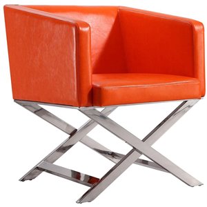 Pemberly Row Contemporary Faux Leather Accent Lounge Chair in Orange
