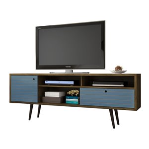 Pemberly Row Solid Wood TV Stand for TVs up to 65&quot in Aqua Blue/Rustic Brown