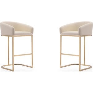 Pemberly Row 30&quot Contemporary Faux Leather Barstool in Cream (Set of 2)
