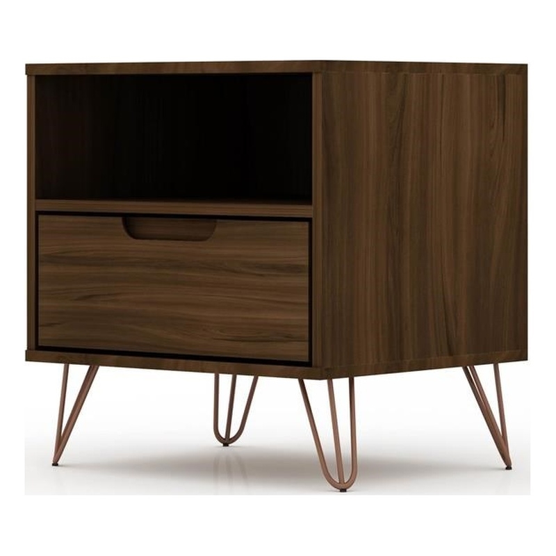 Pemberly Row 1-Drawer Mid-Century Engineered Wood Nightstand in Brown