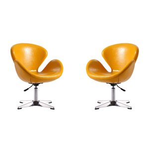 Pemberly Row Faux Leather Accent Chair with 4 Spider Legs in Yellow (Set of 2)