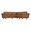 Pemberly Row Mid-Century Symmetrical Genuine Leather Corner Sofa in Tan