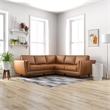 Pemberly Row Mid-Century Symmetrical Genuine Leather Corner Sofa in Tan