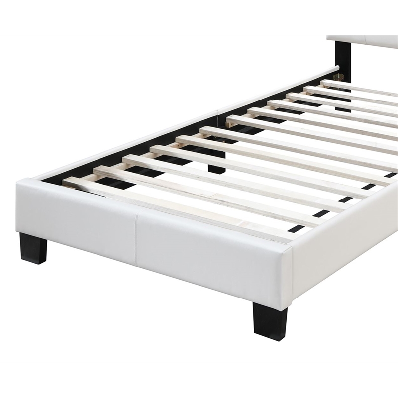 Pemberley Row Faux Leather White Twin Bed Frame Rectangular Buttonless Tufted 39