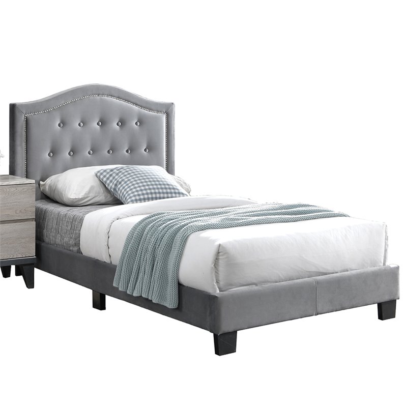 Pemberley Row Velvet Gray Bed Twin Size Rectangular 44