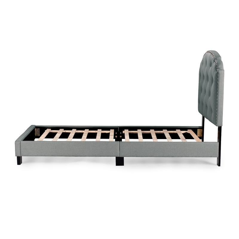 Pemberly Row Twin Burlap Fabric Upholstered Bed Frame with Slats in Light Gray