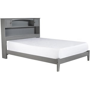 Pemberly Row Contemporary Full Bookcase Solid Wood Panel Bed in Grey