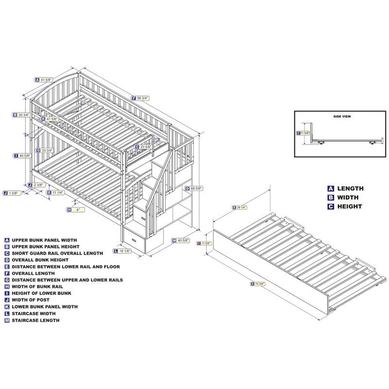 Pemberly Row Traditional Wood Staircase Bunk Twin Over Twin w/ Trundle in White