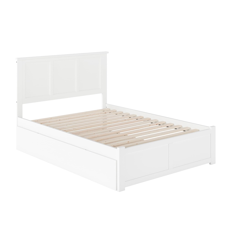 Pemberly Row Full Wood Platform Bed with Footboard and Full Trundle in White
