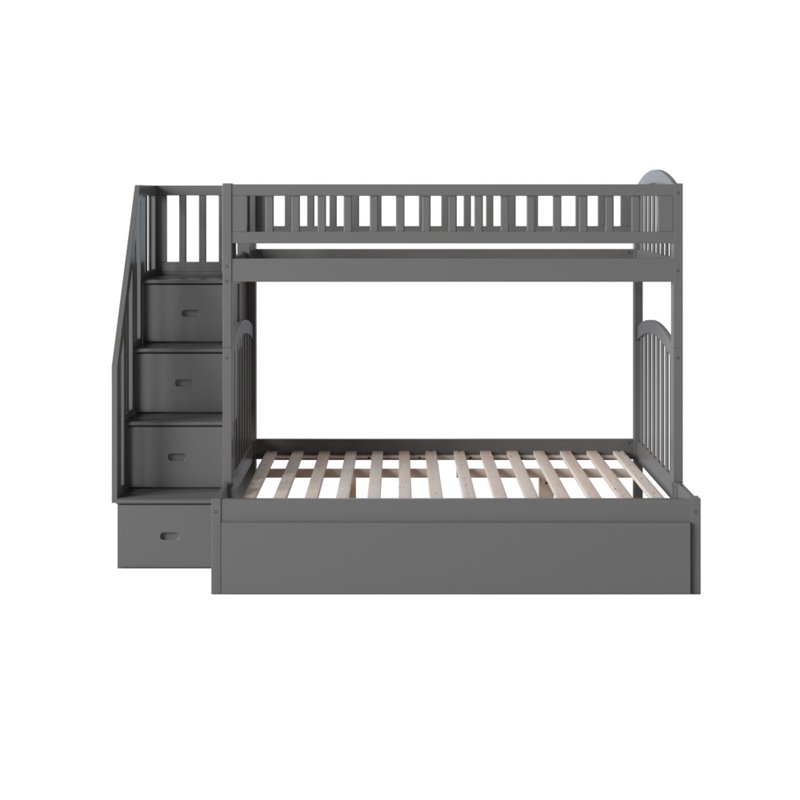 Pemberly Row Twin over Full Bunk Bed of Wood with Trundle in Gray