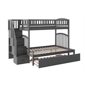 Pemberly Row Twin over Full Bunk Bed of Wood with Trundle in Gray