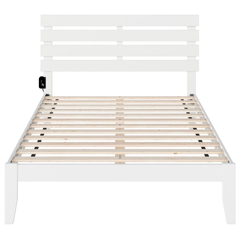 Pemberly Row Farmhouse Wood Full Bed with USB Charging Station in White
