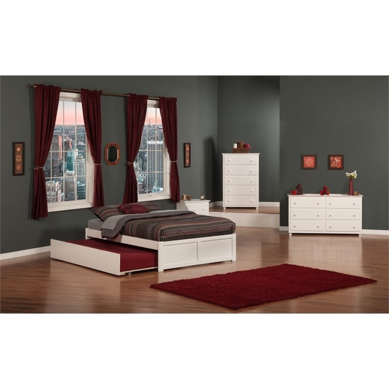Pemberley Row Solid Wood White Queen Bed with Trundle Rectangular 82.5