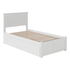 Pemberly Row Twin XL Wood Platform Bed with Footboard & Twin XL Trundle in White