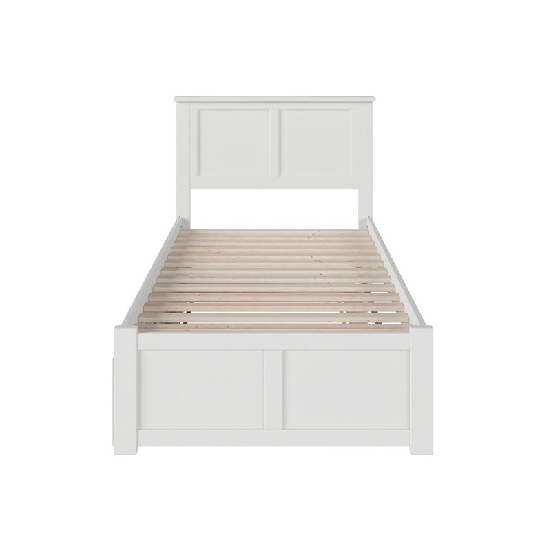Pemberly Row Twin XL Wood Platform Bed with Footboard & Twin XL Trundle in White