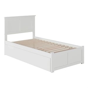 Pemberly Row Twin XL Wood Platform Bed with Footboard & Twin XL Trundle in White