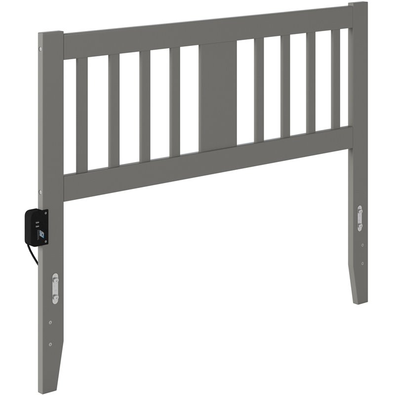 Pemberly Row Contemporary Slatted Wood Headboard Full in Grey