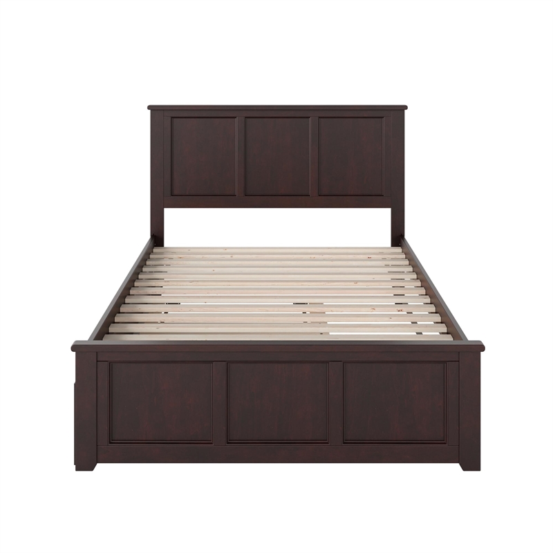 Pemberly Row Queen Platform Bed with Footboard & Twin XL Trundle in Espresso