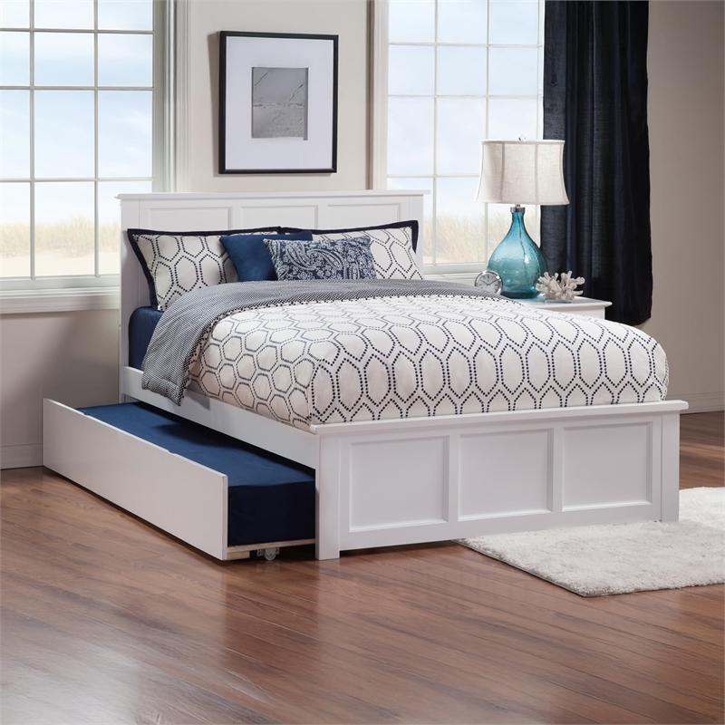 Pemberly Row Queen Platform Bed with Footboard & Twin XL Trundle in White